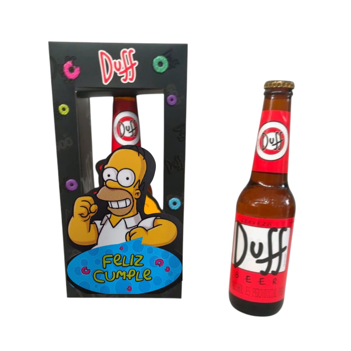 CBMI|9.95 Cerveza en botella caja negra HOMERO FELIZ CUMPLEAÑOS 12.5x25x7.3 cm