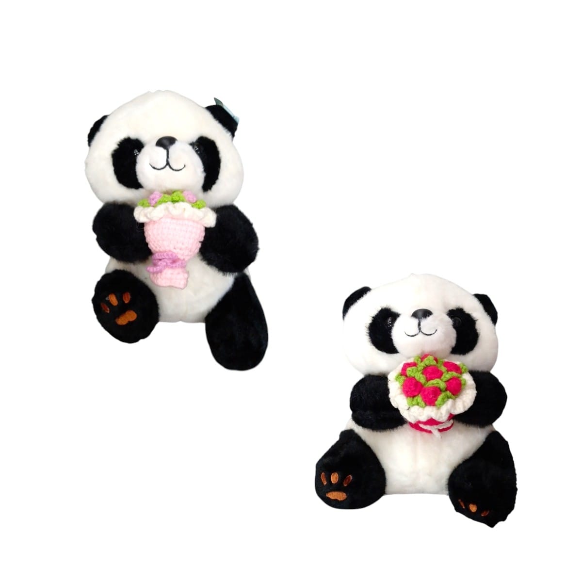 7221|25.8 Oso Panda Con Flores en Crochet 23cm