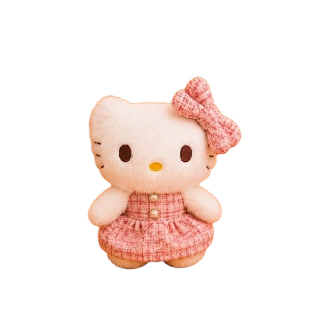 cj-7140|18. Gata Vestido Cuadros 23cm ROSA